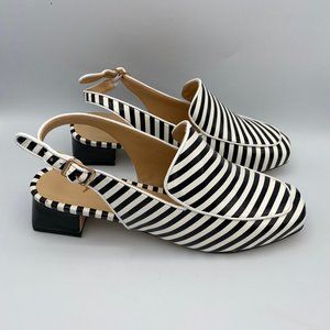 YDN Black Stripe Square Toe Block Low Slingback